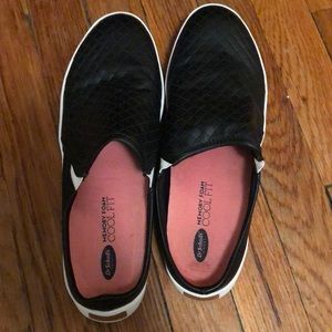 Dr. Scholls black leather slides